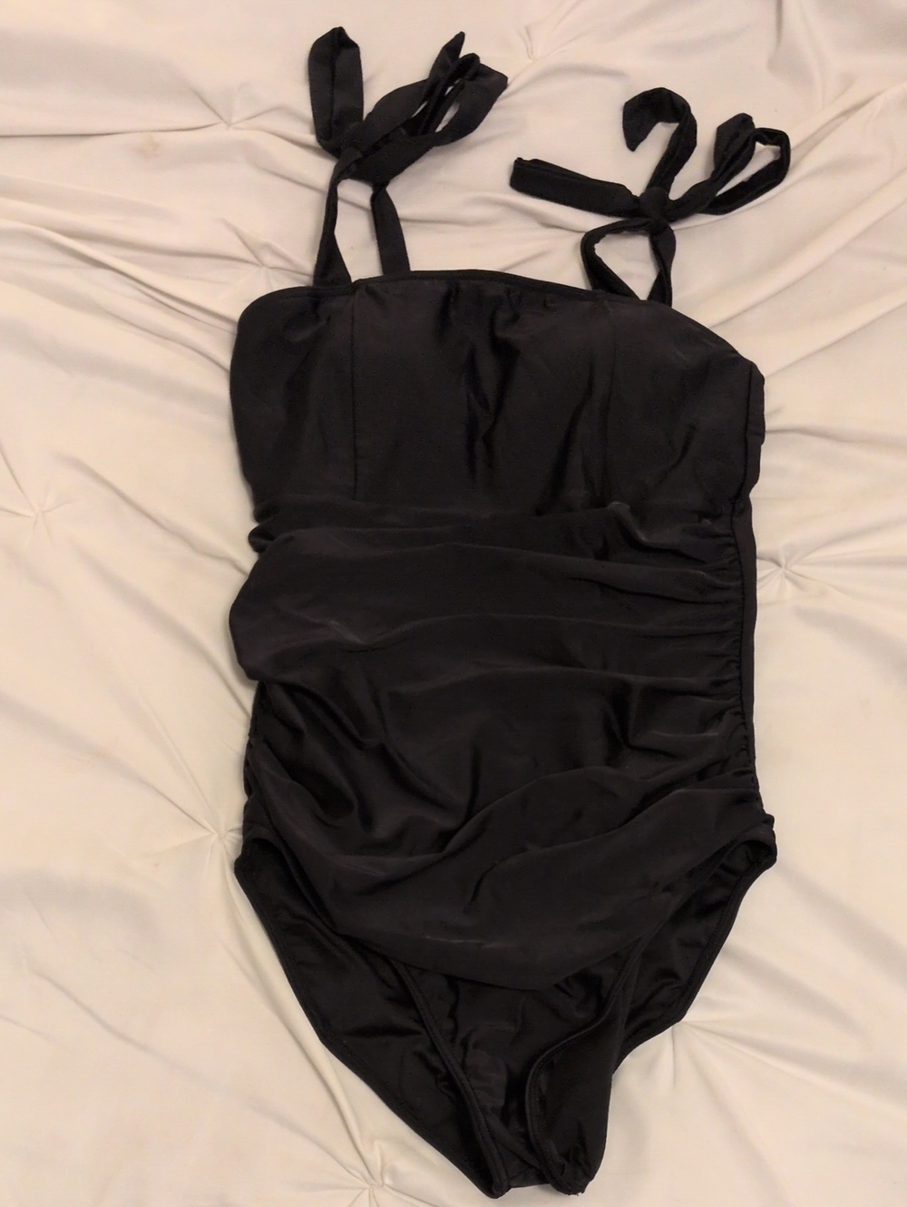 Black Women's One-Piece Swimsuit with Tie Straps